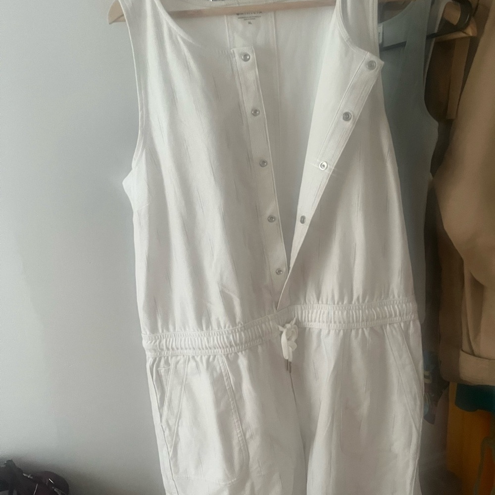 Athleta White Sleeveless Snap-Front Jumpsuit